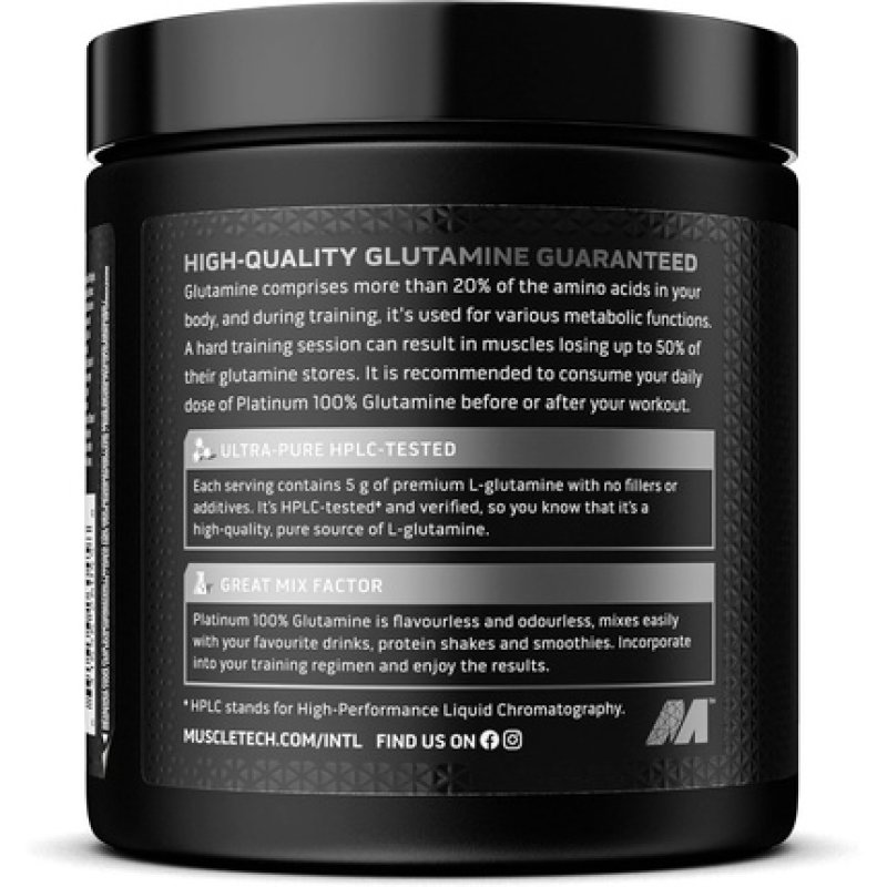 MuscleTech Platinum 100% Glutamine Powder L-Glutamine Amino Acid Food Supplement 59 Servings 300g Unflavoured