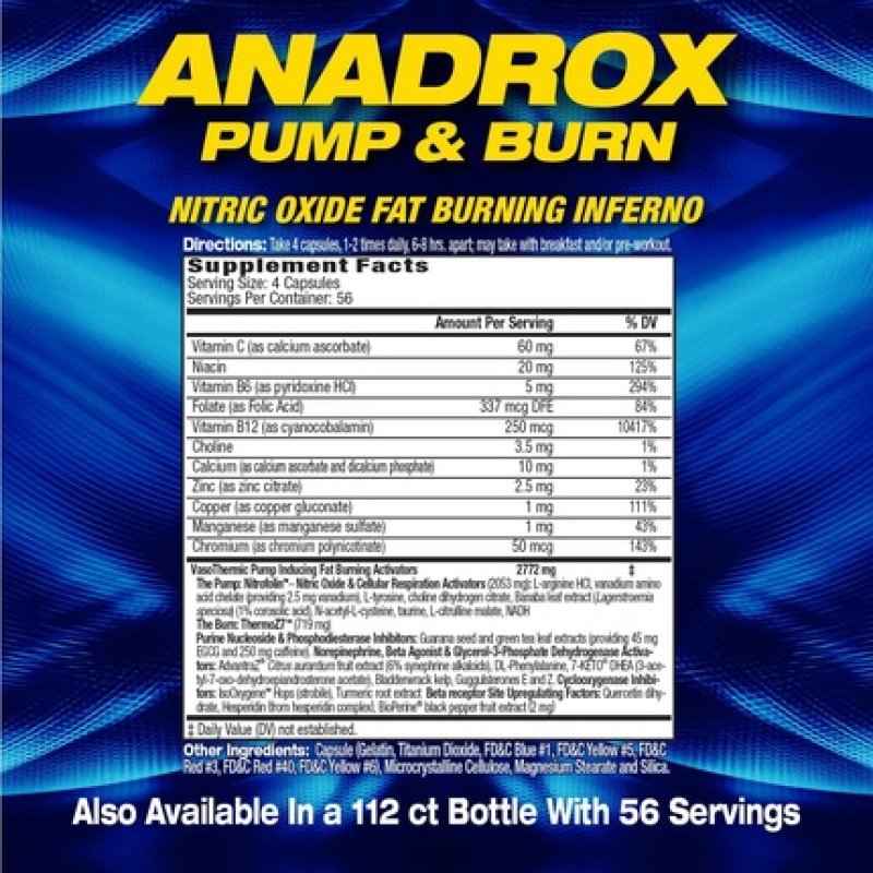 Mhp Anadrox Pump & Burn Nitric Oxide Fat Burning Inferno 224 Capsules