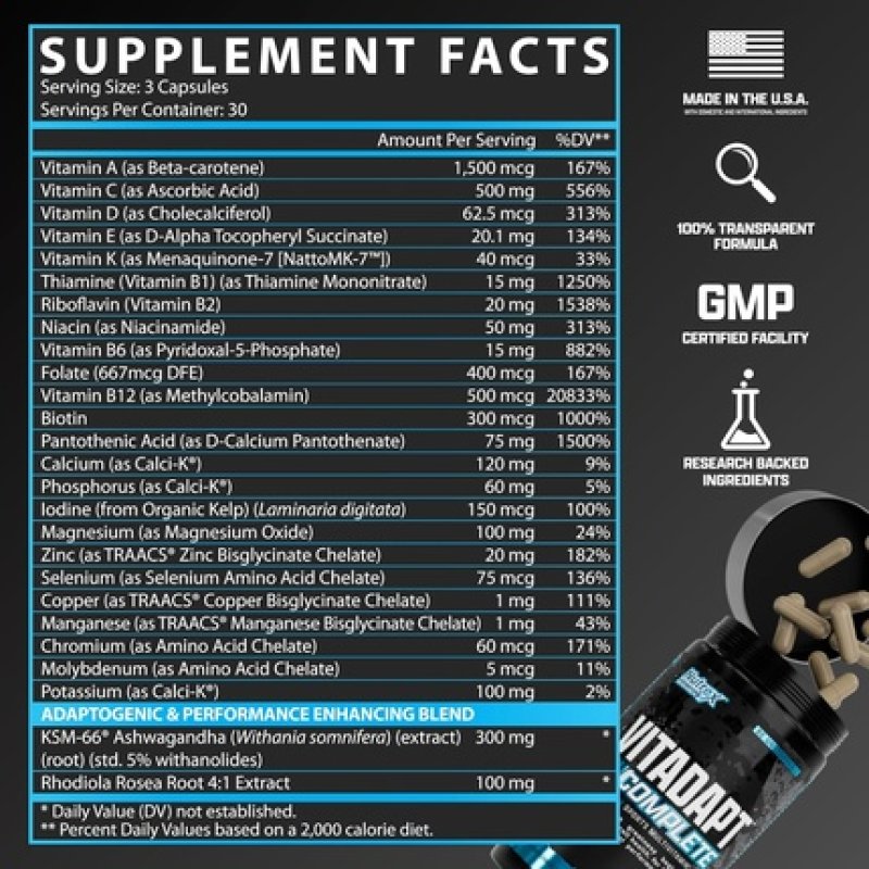 Nutrex Research Vitadapt Complete Sports Multivitamin for Men - 24 Vitamins