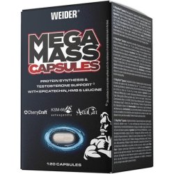Weider Mega Mass Caps Muscle Building Capsules with HMB, Leucine, KSM-66