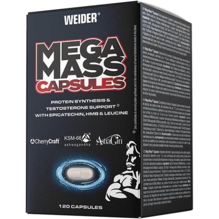 Weider Mega Mass Caps Muscle Building Capsules with HMB, Leucine, KSM-66