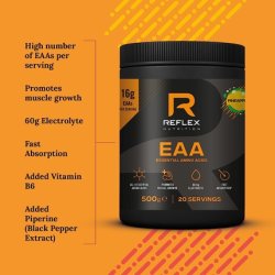 Reflex Nutrition Premium EAA with All 9 Essential Amino Acids, Vitamin B6, Piperine and Magnesium 500g Mango