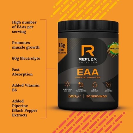 Reflex Nutrition Premium EAA with All 9 Essential Amino Acids, Vitamin B6, Piperine and Magnesium 500g Mango