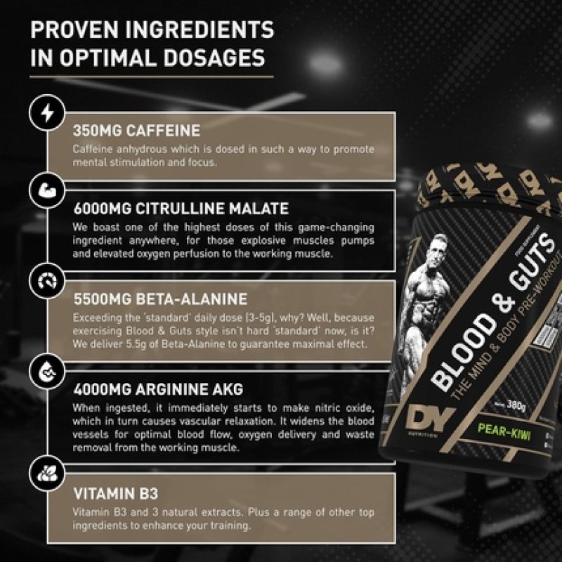 DY Nutrition Blood and Guts Pre Workout Powder 380g Pear Kiwi