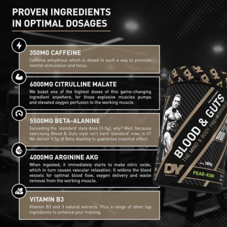 DY Nutrition Blood and Guts Pre Workout Powder 380g Pear Kiwi