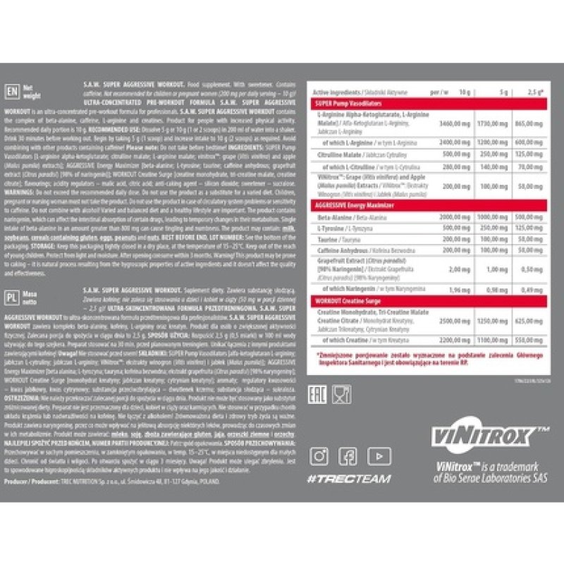 Trec Nutrition S.A.W Pump Supplement 400g Blackcurrant Lemon