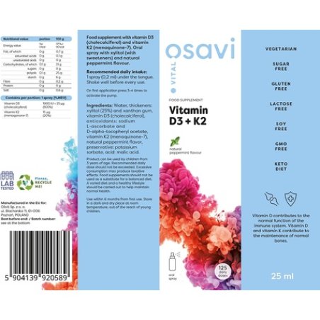 Osavi Vitamin D3 K2 Peppermint Oral Spray 25ml