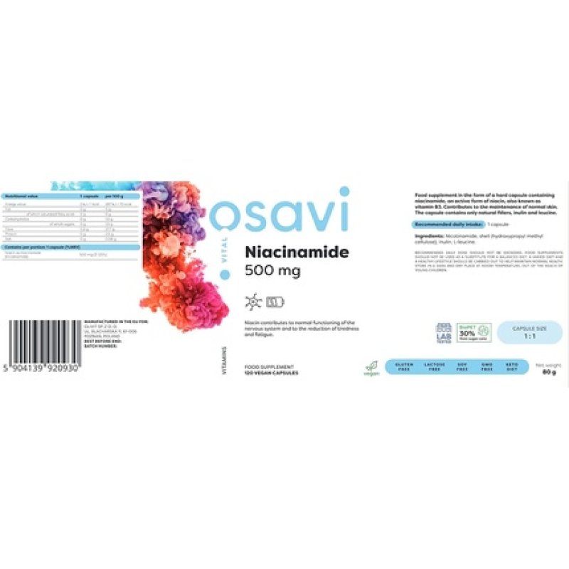 Osavi Niacinamide 500mg Vegan Capsules 120 Count
