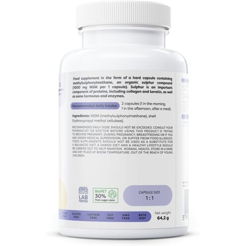 Osavi MSM 1000mg 60 Vegan Capsules for Joint Health and Skin Elasticity