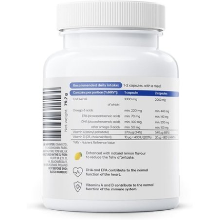 Osavi Norwegian Cod Liver Oil Softgels 1000mg Lemon