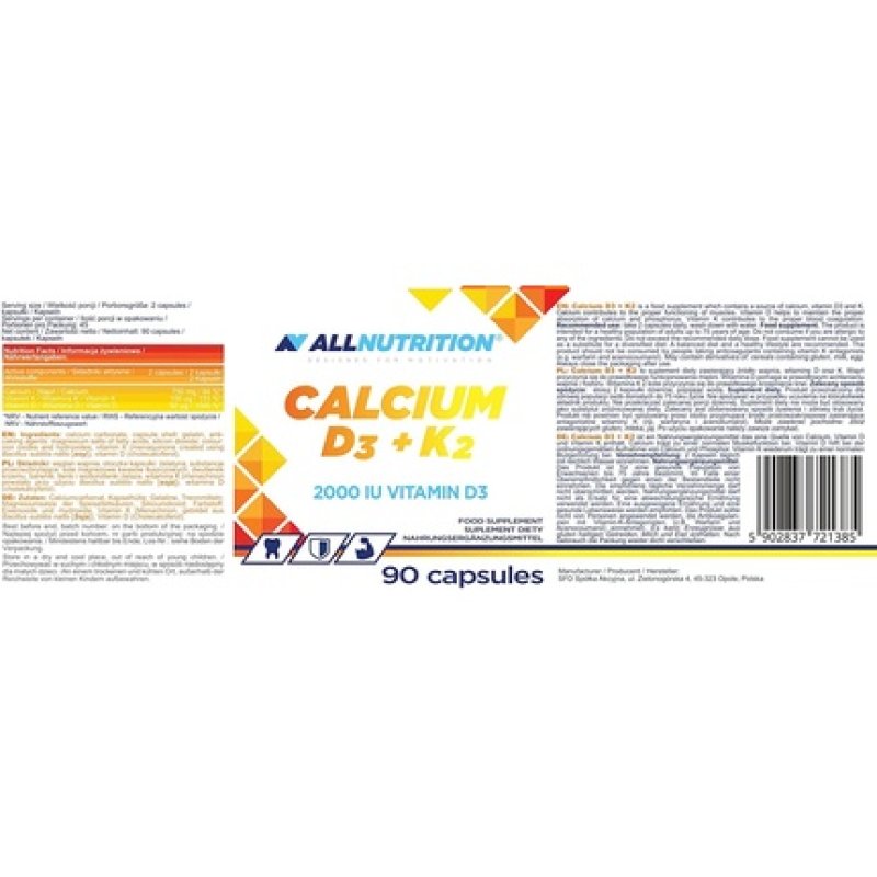 Allnutrition Calcium D3 Plus K2 90 Capsules 1kg