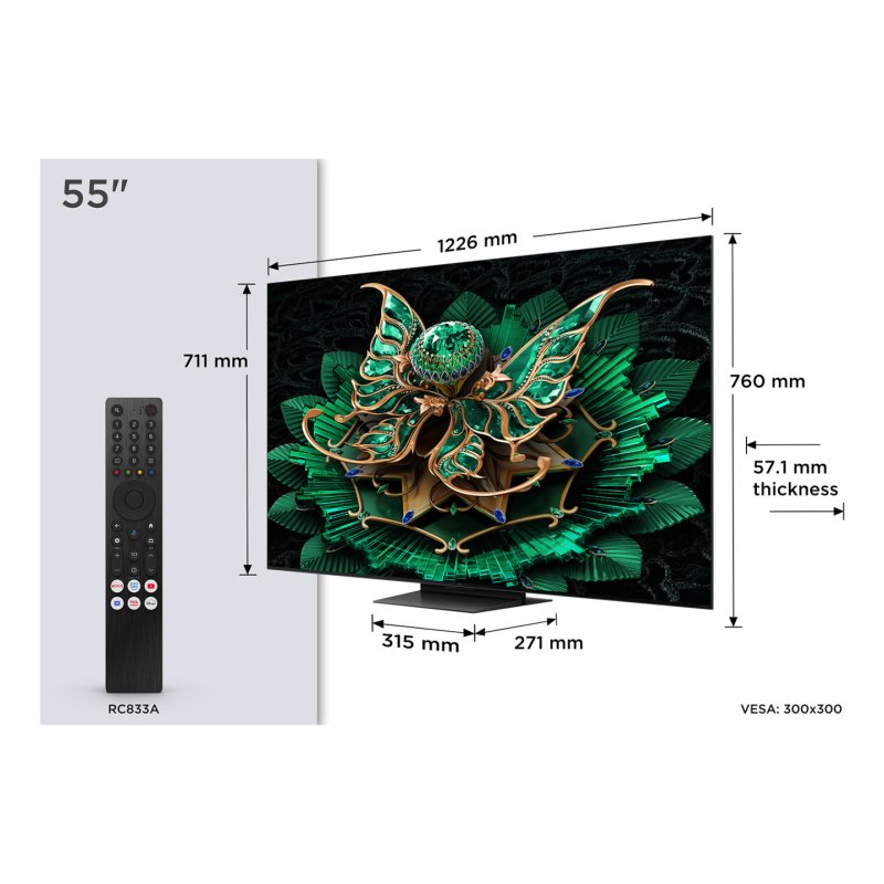 TCL 55C7K TV 139,7 cm (55") 4K Ultra HD Smart TV Wifi Métallique 2600 cd/m²