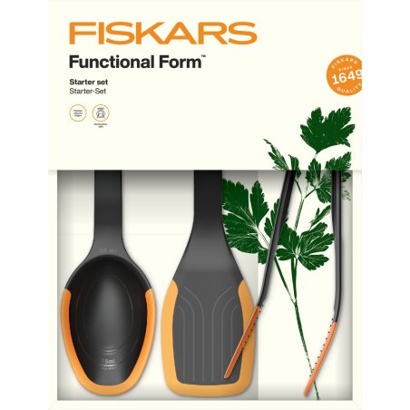 Fiskars - FunctionalForm Kitchen Set of 3 Pieces - Palette, Spoon & Tongs - Essential Cooking Utensil Kit