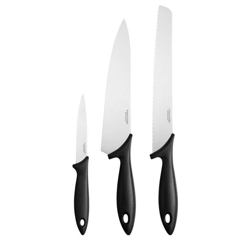 Fiskars - Essential Starter Set - 3 Pieces - Bread Knife, Chef's Knife & Vegetable Knife