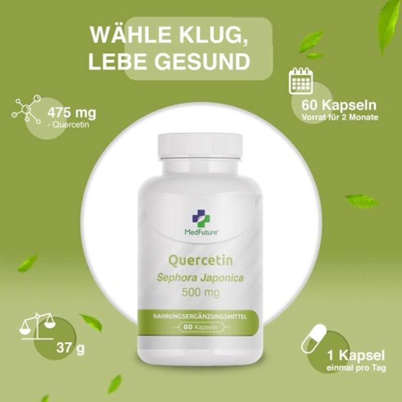 Quercetin 500mg High Dose - 60 Capsules - Premium Raw Material