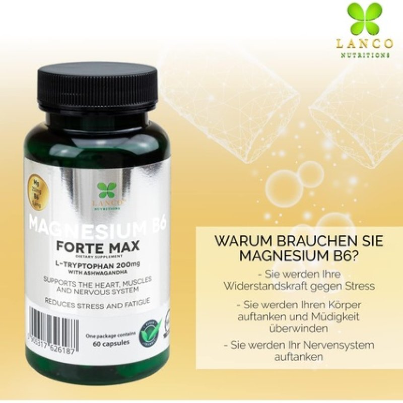Lance Magnesium B6 Forte Max 250mg L-Tryptophan 200mg Ashwagandha