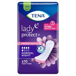 Tena Lady Anatomical Sanitary Towels, Normal Night - 10 Pieces