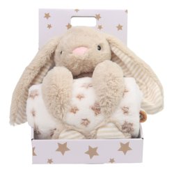 Carlo Baby - Fleece Blanket Beige Star & Stuffed Animal Beige Rabbit (18433)