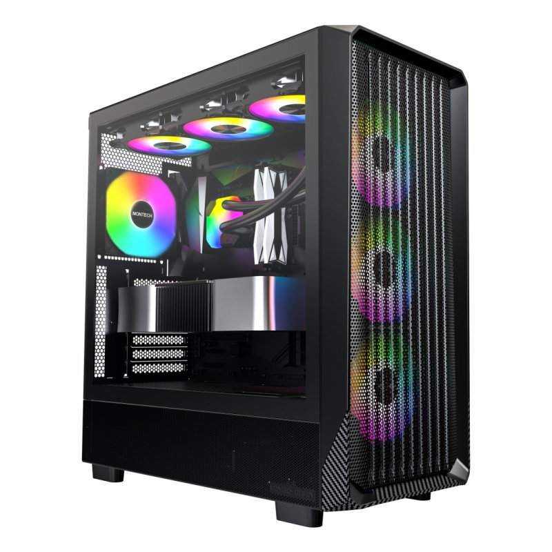 Montech X5 PC-Gehäuse, Midi-Tower, E-ATX, ARGB, Tempered Glass - schwarz