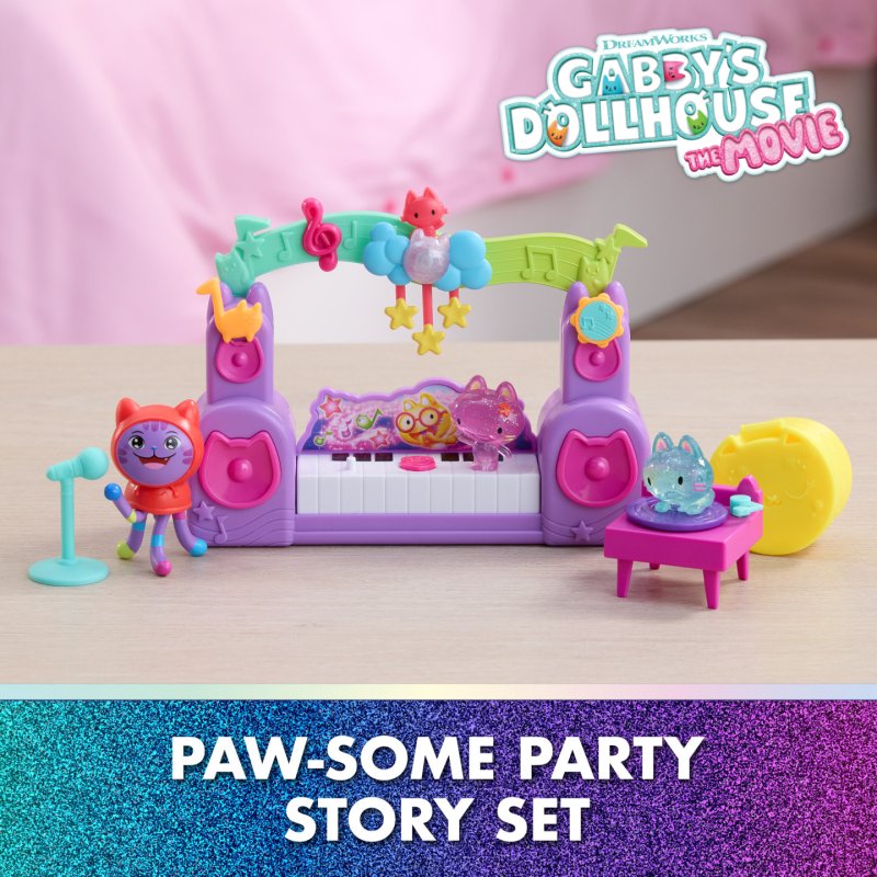 Gabby's Dollhouse : The Movie, Coffret Fête épatante avec DJ Miaou, 2 figurines Chat-gommes et accessoires, jouets