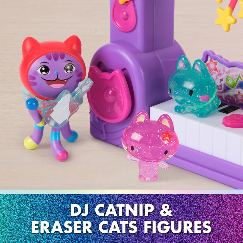 Gabby's Dollhouse : The Movie, Coffret Fête épatante avec DJ Miaou, 2 figurines Chat-gommes et accessoires, jouets