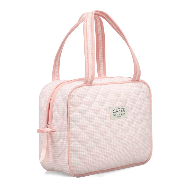 Karen - Large toiletry bag with handle - Pink checkered quilt