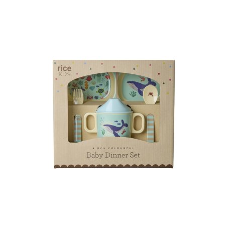 Rice - Melamine Baby Dinner Set - Blue Ocean Print - 4 pcs
