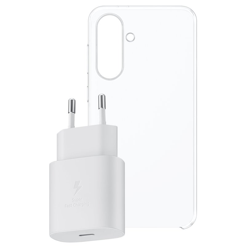 Samsung Starterkit für Galaxy A56 (Clear Case Netzteil) Schutzhülle, transparent, 25W Netzteil