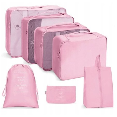 Ecarla 7piece Travel Set Of Cosmetic Bags & Organizers In Pink
