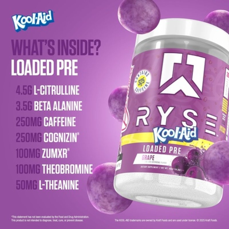 Ryse Loaded Pre Workout Powder Koolaid Grape Daily Preworkout for Men