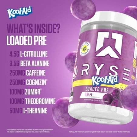 Ryse Loaded Pre Workout Powder Koolaid Grape Daily Preworkout for Men