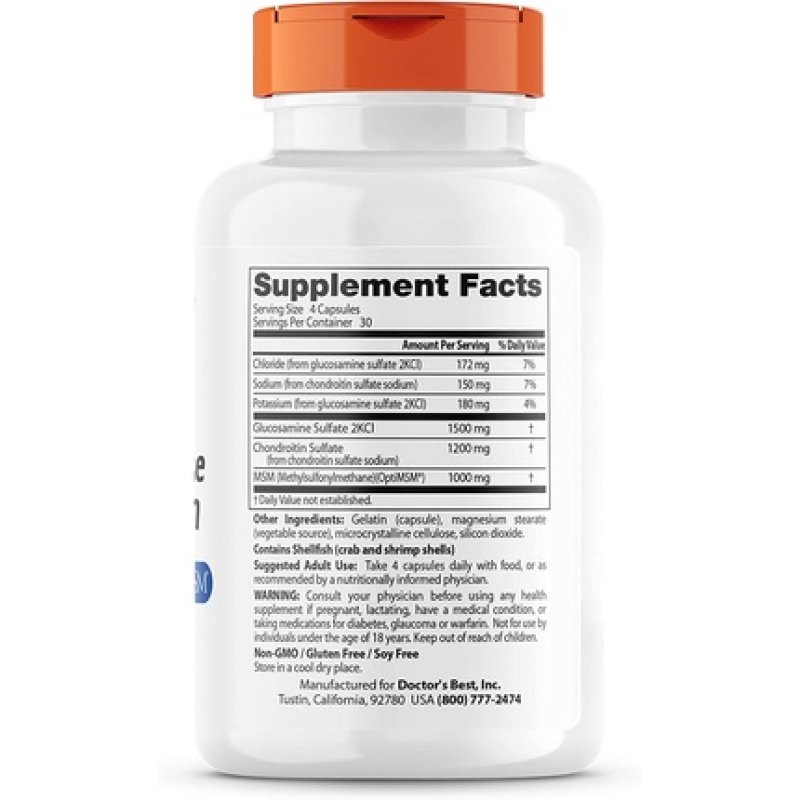 Doctor's Best Glucosamine Chondroitin MSM with OptiMSM Capsules 120 Count - Supports Healthy Joint Structure Function