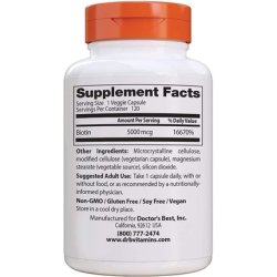 Doctor's Best Biotin 5000mcg B-Complex Vitamin for Energy and Protein Metabolism 120 Capsules