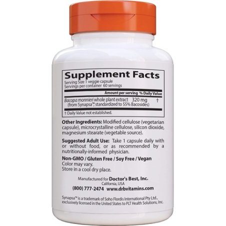 Doctor's Best Bacopa with Synapsa Enhances Memory and is an Antioxidant 60 Count 320mg
