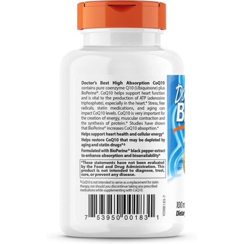 Doctor's Best High Absorption CoQ10 with BioPerine Gluten Free Naturally Fermented 100mg 120 Count