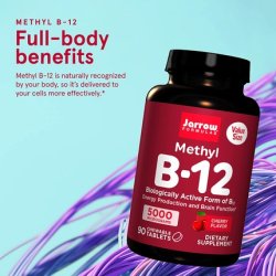 Jarrow Formulas Maximum Strength Methyl B-12 5000mcg Dietary Supplement 90 Chewable Tablets Cherry Flavored