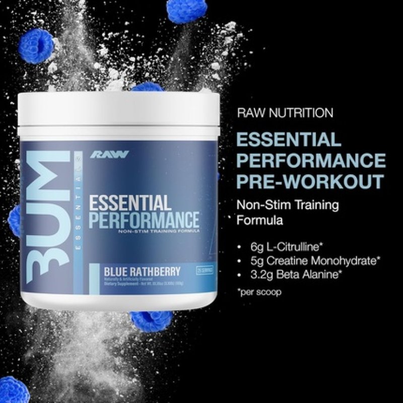 Raw Essential Performance Non-Stim Pre-Workout Powder for Endurance