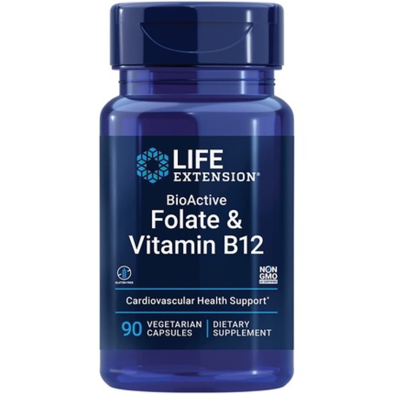 Life Extension BioActive Folate & Vitamin B12 Vegetarian Capsules 90 Count