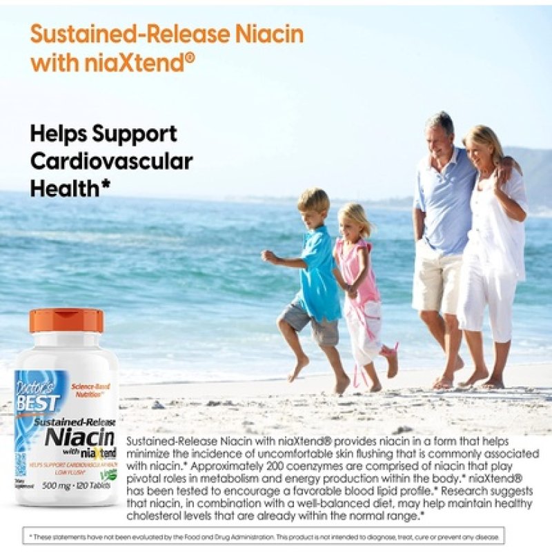 Doctor's Best TimeRelease Niacin with Niaxtend Non-GMO Vegan Gluten-Free 500mg Tablets - 120 Count