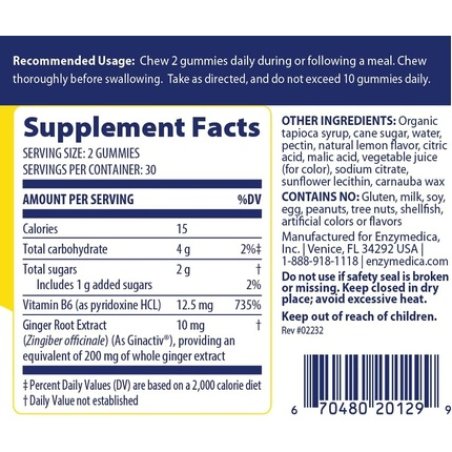 Enzymedica Ginger & Vitamin B6 Gummies for Occasional Nausea