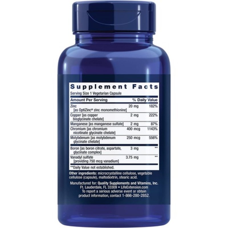 Life Extension Only Trace Minerals Daily Dose of Zinc, Chromium, Boron, Vanadyl Sulfate & More 90 Vegetarian Capsules