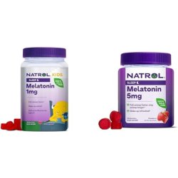 Natrol Kids Melatonin 1mg 140 Berry Gummies and Adults Melatonin 5mg 90 Strawberry