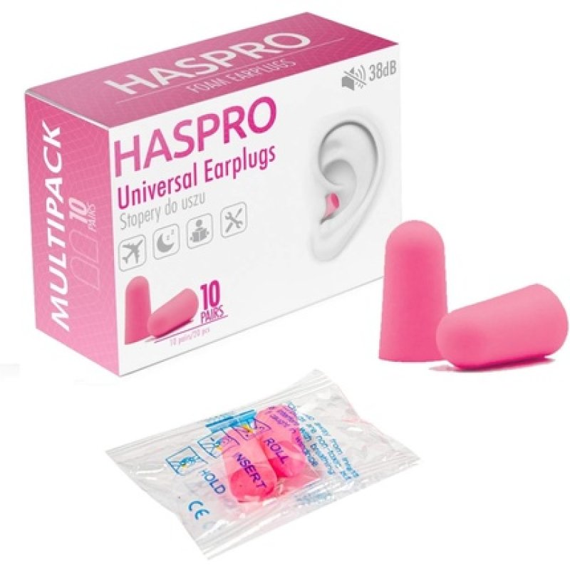 Haspro Multi10 Super Soft Foam Earplugs 38dB - Pack of 10 Pairs