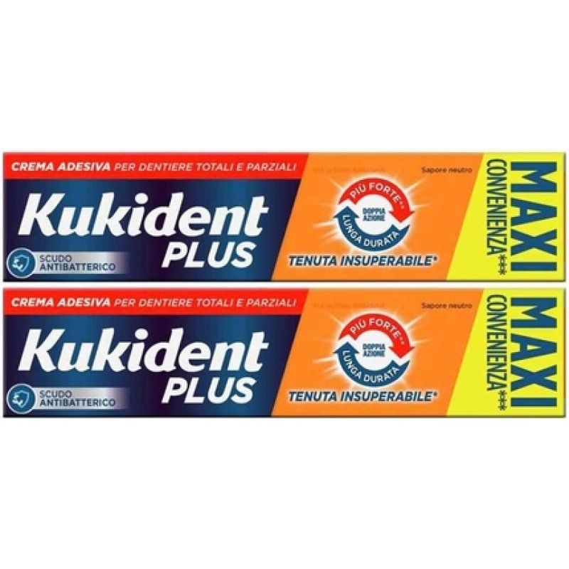 Kukident Plus Double Action MAXI Denture Adhesive Cream for Full and Partial Dentures 2x65g