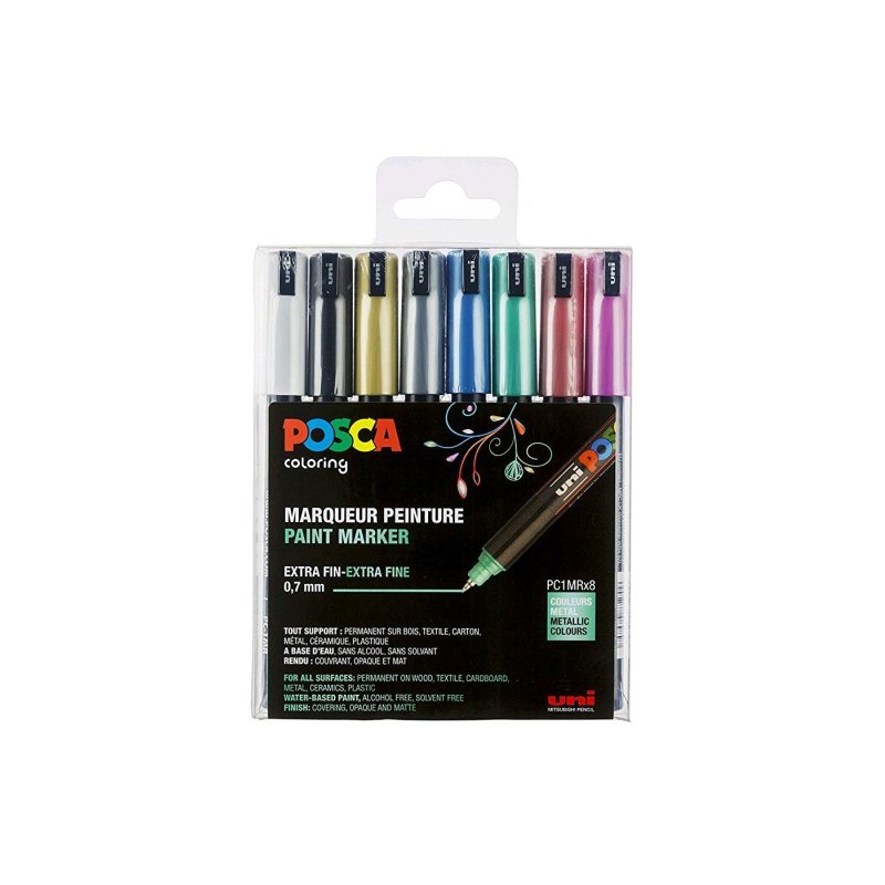Posca - PC1MR - Extra Fine Tip Pen - Metallic Colors, 8 pc (401653)