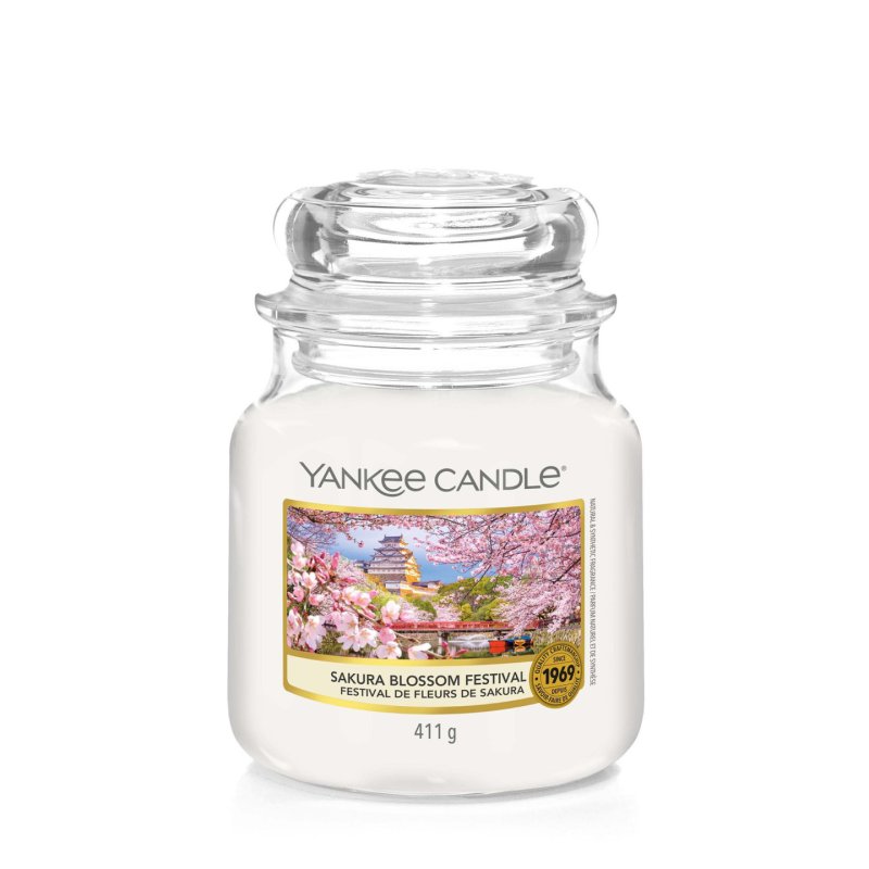 Yankee Candle Sakura Blossom Festival bougie en cire Rond Fleurs de cerisier, Freesia, Rose Blanc 1 pièce(s)