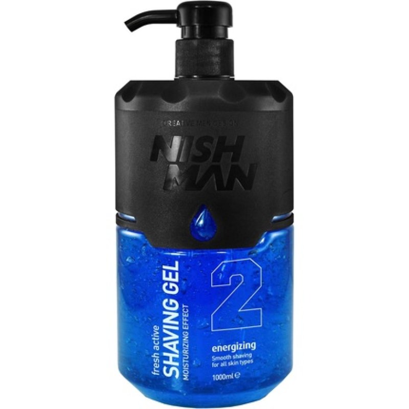 Nishman Shaving Gel with Pump 1000ml Moisturizing and Smooth Shaving Experience Fresh Active Easy Refreshing Smooth