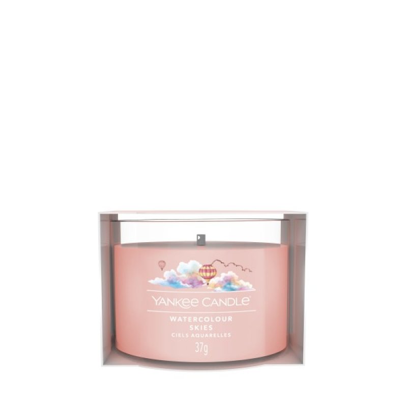Yankee Candle Watercolour Skies bougie en cire Rond Bois de cachemire, Jasmin, Musc Rose 1 pièce(s)