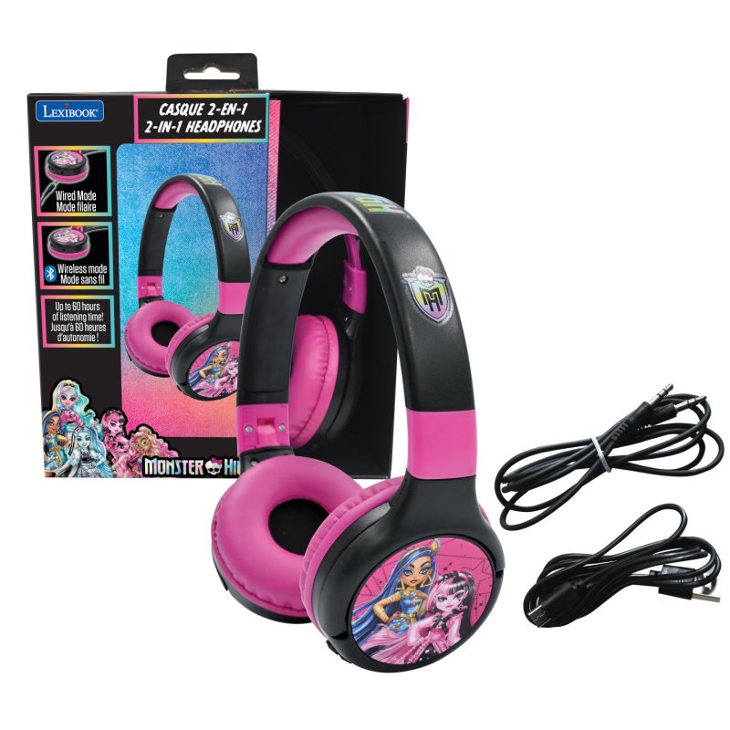Lexibook - 2 in 1 Bluetooth foldable Monster High Headphones (HPBT010MH)