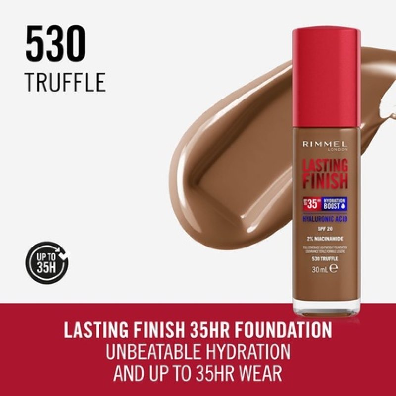 Rimmel Lasting Finish 35hr Foundation 530 Truffle Full Coverage Hydrating